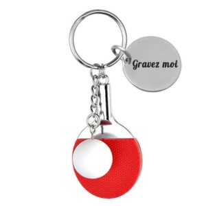Porte-clés Ping-Pong gravé — Raquette Rouge Balle Cadeau Tennis de Table Personnalisé