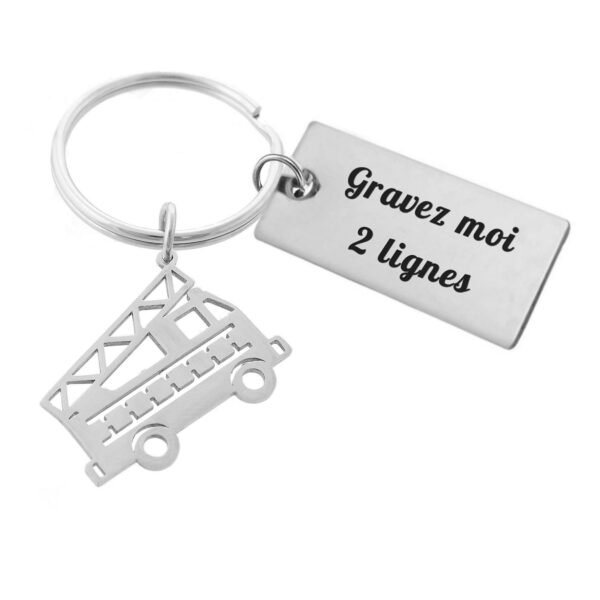 Porte-clés Pompier gravé — Camion Échelle Plaque 2 Lignes Cadeau Personnalisé Acier