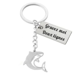 Porte-clés Requin Origami gravé — plaque acier