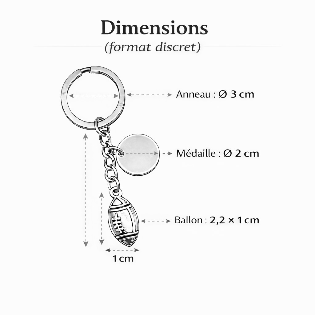 Porte-clés Rugby gravé — Ballon Cadeau Rugbyman Personnalisé Métal Argenté 5 Porte-clés Rugby gravé — ballon