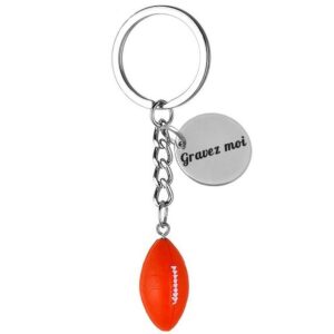 Porte-clés Rugby gravé — ballon médaille