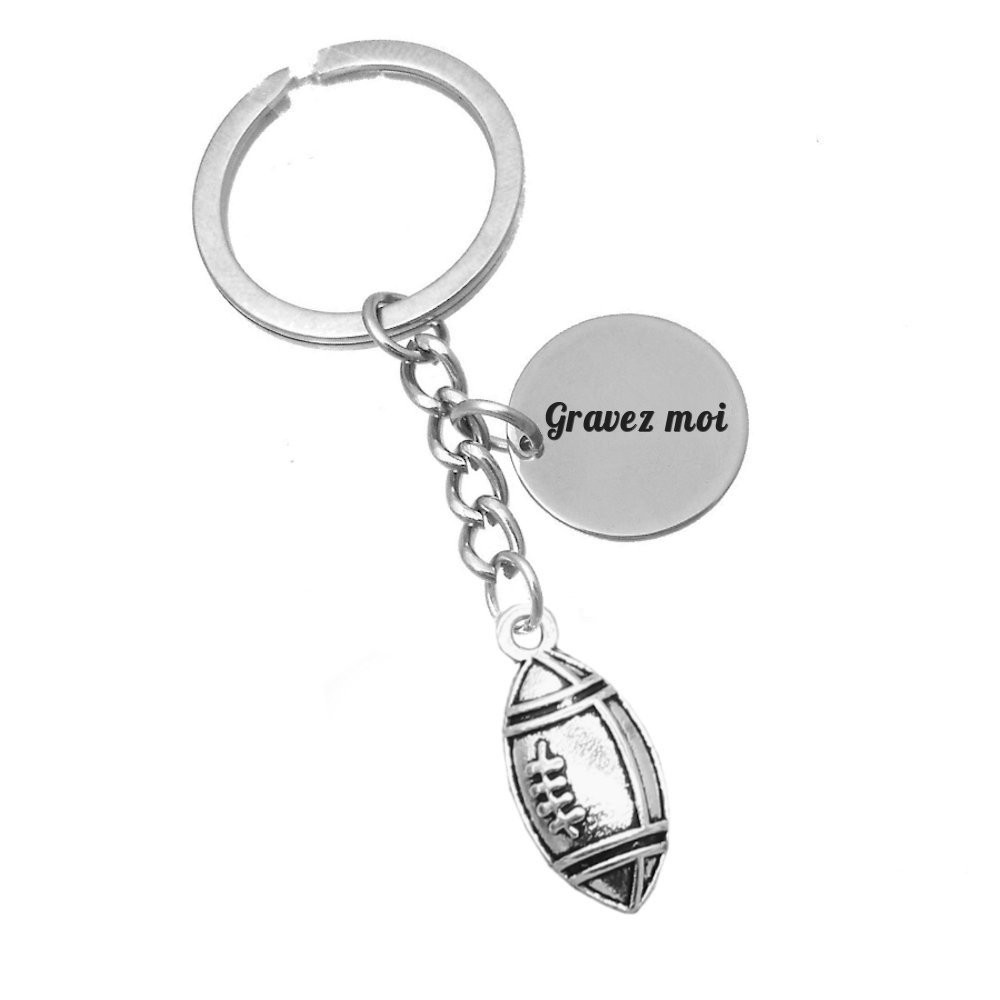Porte-clés Rugby gravé — Ballon Cadeau Rugbyman Personnalisé Métal Argenté 1 Porte-clés Rugby gravé — ballon