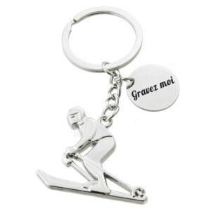 Porte-clés Ski gravé — skieur acier
