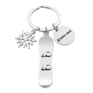 Porte-clés Snowboard gravé — flocon de neige