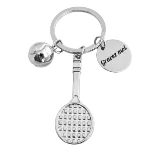 Porte-clés Tennis gravé — raquette et balle acier