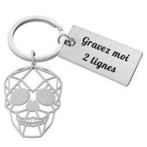 Porte-clés Tête de Mort Origami gravé — plaque acier