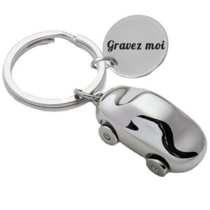 Porte-clés Voiture Sport gravé — Cadeau Automobile Personnalisé Métal Chromé 3D