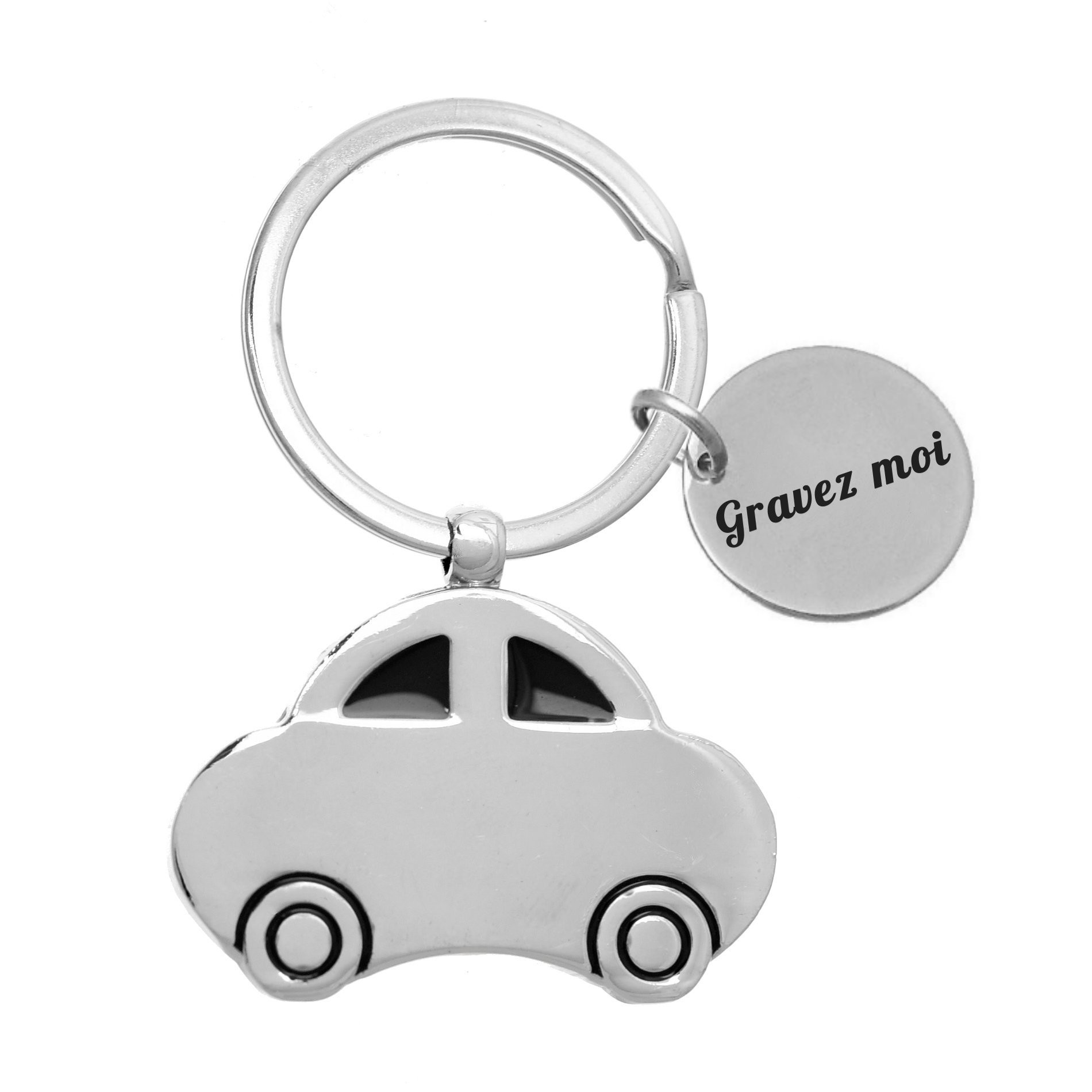 Porte-clés Voiture gravé — Cadeau Permis Conducteur Personnalisé Métal Argenté 1 Porte-clés Voiture gravé — médaille