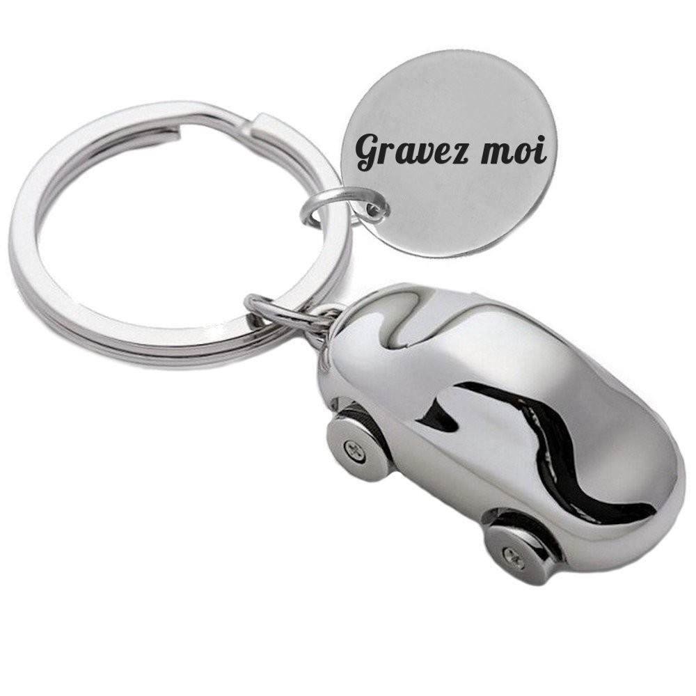 Porte-clés Voiture Sport gravé — Cadeau Automobile Personnalisé Métal Chromé 3D 1 Porte-clés Voiture gravé