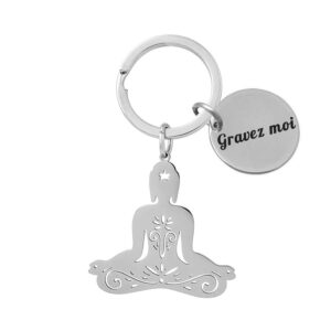Porte-clés Méditation gravé — Sukhasana Ajouré Cadeau Yoga Zen Personnalisé Acier