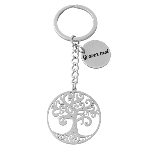 Porte-clés Arbre de Vie gravé — Médaillon ajouré & Médaille personnalisée