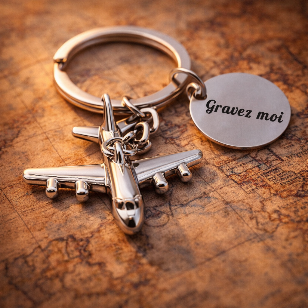 porte-clés gravé femme voyageuse aventure personnalisé