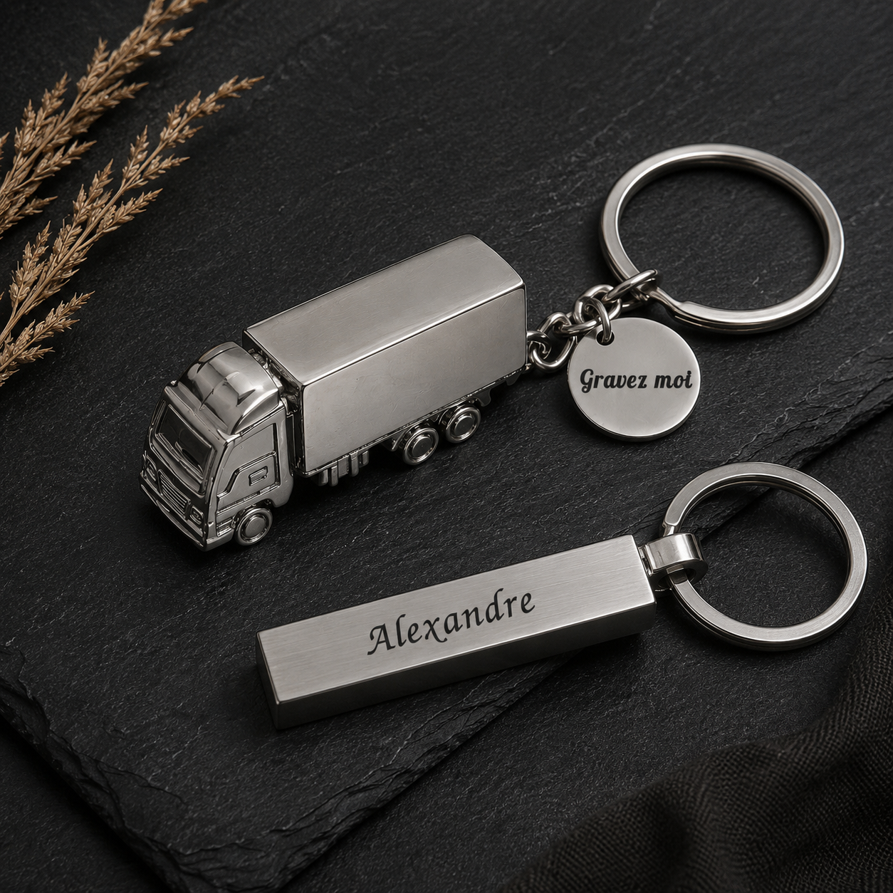 cadeau routier camionneur personnalisé gravé porte-clés acier inoxydable